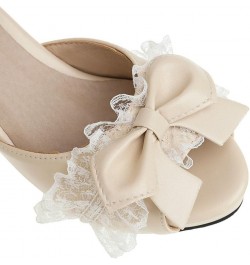 Kawaii Lolita Bow Platform Heels,Chunky Peep Toe Sandals,Lace Heels For Women Beige $22.04 Sandals