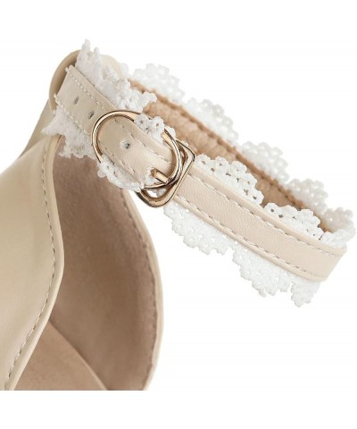 Kawaii Lolita Bow Platform Heels,Chunky Peep Toe Sandals,Lace Heels For Women Beige $22.04 Sandals