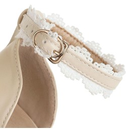 Kawaii Lolita Bow Platform Heels,Chunky Peep Toe Sandals,Lace Heels For Women Beige $22.04 Sandals