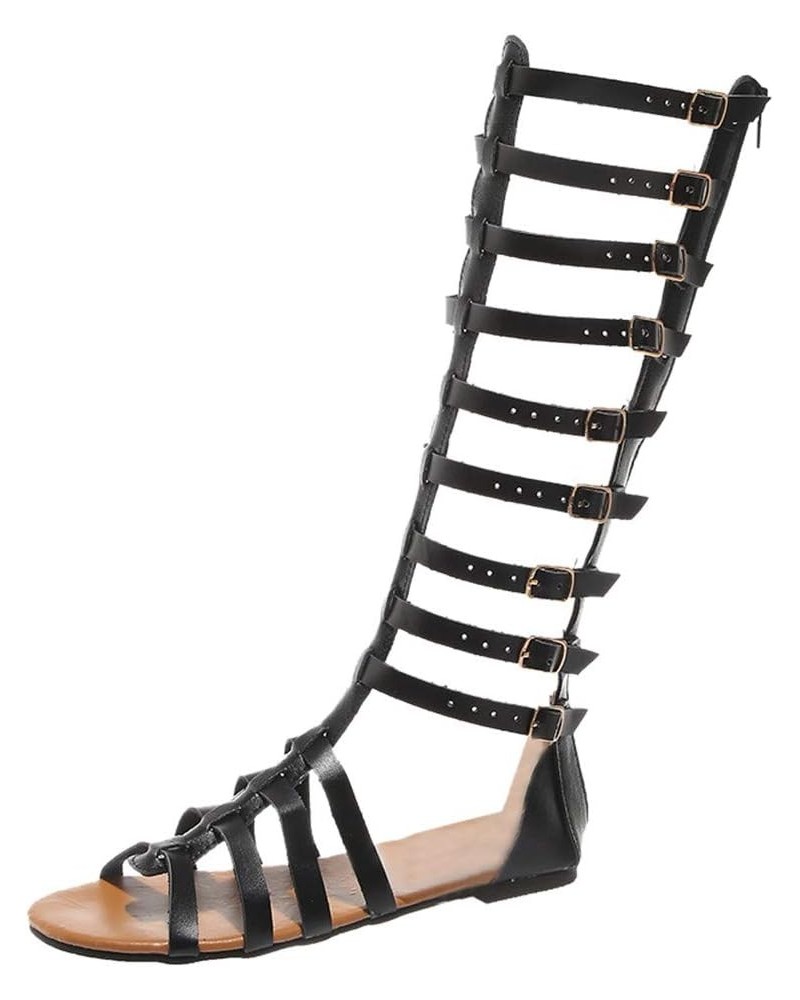 Strappy Sandals for Women Dressy, Womens Strappy Sandals Roman Knee High Sandals Summer Lace up Back Zipper Sandals Z2-black ...