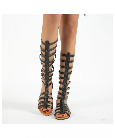 Strappy Sandals for Women Dressy, Womens Strappy Sandals Roman Knee High Sandals Summer Lace up Back Zipper Sandals Z2-black ...