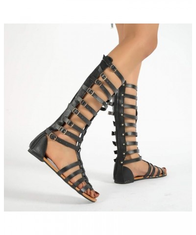 Strappy Sandals for Women Dressy, Womens Strappy Sandals Roman Knee High Sandals Summer Lace up Back Zipper Sandals Z2-black ...