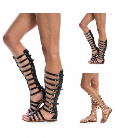 Strappy Sandals for Women Dressy, Womens Strappy Sandals Roman Knee High Sandals Summer Lace up Back Zipper Sandals Z2-black ...