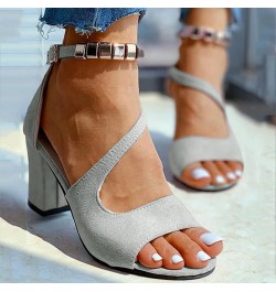 Sandals For Women Fashion High Heeled Sandals Summer With Glittering High Heels Sandals for Women Size 4.0 Grey $18.84 Sandals