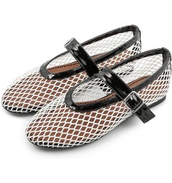 Women's Mesh Ballet Flats Sexy Round Toe Buckle Strap Mary Jane Flats Fishnet Ballerina Flats Comfortable Casual Dress Shoes ...