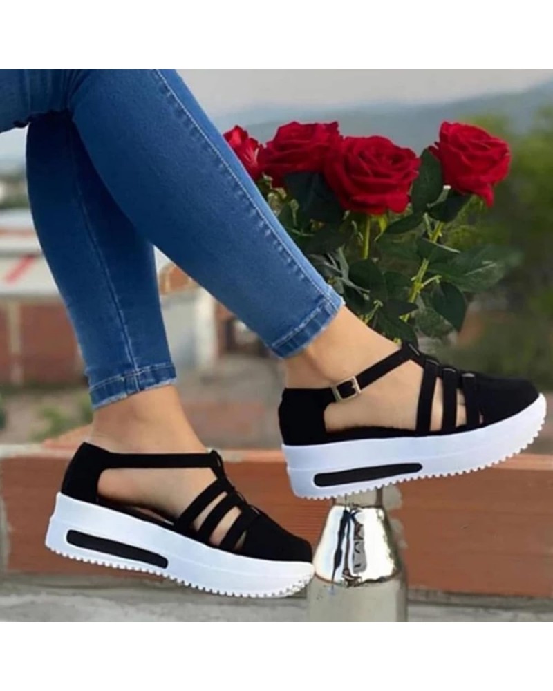 Platform Cusual Shoes for Ladies, Breathable Ladies Shoes Buckle Strap Walking (women sandals2-Gold, 9.5-10) Black 11 $9.89 A...