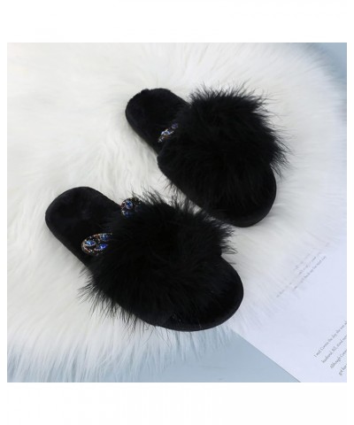 Indoor Outdoor Slippers Women Casual Warm Ears Women's Fashion Color Rhinestone Plush Cute Home Slippers Women Summer Black $...