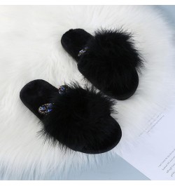 Indoor Outdoor Slippers Women Casual Warm Ears Women's Fashion Color Rhinestone Plush Cute Home Slippers Women Summer Black $...