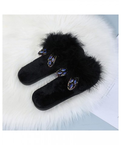 Indoor Outdoor Slippers Women Casual Warm Ears Women's Fashion Color Rhinestone Plush Cute Home Slippers Women Summer Black $...