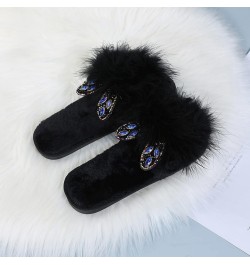 Indoor Outdoor Slippers Women Casual Warm Ears Women's Fashion Color Rhinestone Plush Cute Home Slippers Women Summer Black $...