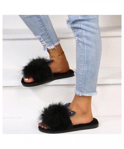 Indoor Outdoor Slippers Women Casual Warm Ears Women's Fashion Color Rhinestone Plush Cute Home Slippers Women Summer Black $...