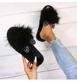 Indoor Outdoor Slippers Women Casual Warm Ears Women's Fashion Color Rhinestone Plush Cute Home Slippers Women Summer Black $...