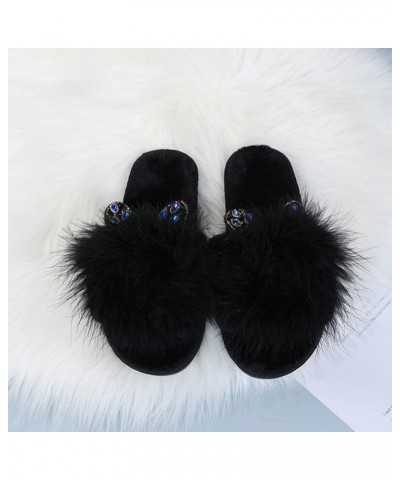 Indoor Outdoor Slippers Women Casual Warm Ears Women's Fashion Color Rhinestone Plush Cute Home Slippers Women Summer Black $...