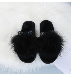 Indoor Outdoor Slippers Women Casual Warm Ears Women's Fashion Color Rhinestone Plush Cute Home Slippers Women Summer Black $...