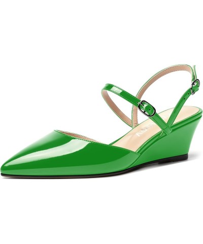 Women's Wedding Pointed Toe Patent Slip On Slingback Dress Wedge Low Heel Pumps Shoes 2 Inch Green $40.02 Pumps