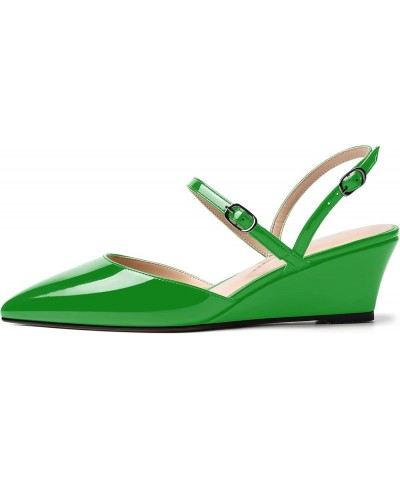 Women's Wedding Pointed Toe Patent Slip On Slingback Dress Wedge Low Heel Pumps Shoes 2 Inch Green $40.02 Pumps