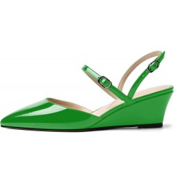 Women's Wedding Pointed Toe Patent Slip On Slingback Dress Wedge Low Heel Pumps Shoes 2 Inch Green $40.02 Pumps