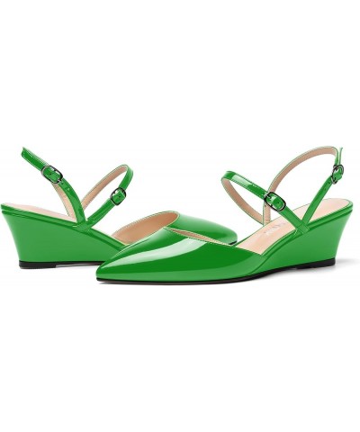 Women's Wedding Pointed Toe Patent Slip On Slingback Dress Wedge Low Heel Pumps Shoes 2 Inch Green $40.02 Pumps