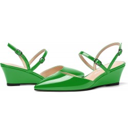 Women's Wedding Pointed Toe Patent Slip On Slingback Dress Wedge Low Heel Pumps Shoes 2 Inch Green $40.02 Pumps