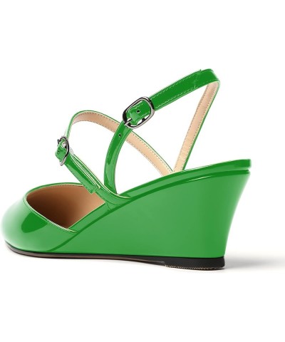 Women's Wedding Pointed Toe Patent Slip On Slingback Dress Wedge Low Heel Pumps Shoes 2 Inch Green $40.02 Pumps