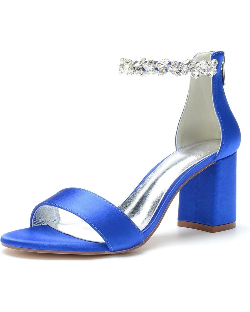 Women's Chunky Block Heels Open Toe Ankle Strap 3.14 Inch Heeled Sandals Bridal Party Wedding Pump Shoes Klein Blue $30.36 Sa...