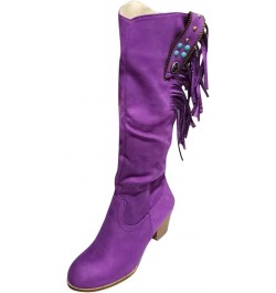 Womens Boots Zipper BootsPointy High Chunky Mid Knee Slouchy Heel Women's Side Over The Knew Boots for Women Purple $24.81 Boots