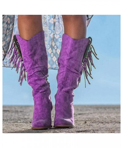 Womens Boots Zipper BootsPointy High Chunky Mid Knee Slouchy Heel Women's Side Over The Knew Boots for Women Purple $24.81 Boots