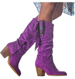 Womens Boots Zipper BootsPointy High Chunky Mid Knee Slouchy Heel Women's Side Over The Knew Boots for Women Purple $24.81 Boots