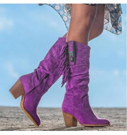 Womens Boots Zipper BootsPointy High Chunky Mid Knee Slouchy Heel Women's Side Over The Knew Boots for Women Purple $24.81 Boots