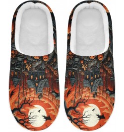 Pumpkin Halloween Symbols Cartoon Blue Rocket Outdoor Slippers Cotton House Shoes Winter Non-Slip Fuzzy Feet Slippers for Ind...