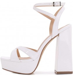 Women Square Toe Platform Chunky High Heels Retro Polished Strappy Party Prom Evening Dress Sandals White $19.59 Sandals