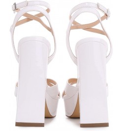 Women Square Toe Platform Chunky High Heels Retro Polished Strappy Party Prom Evening Dress Sandals White $19.59 Sandals