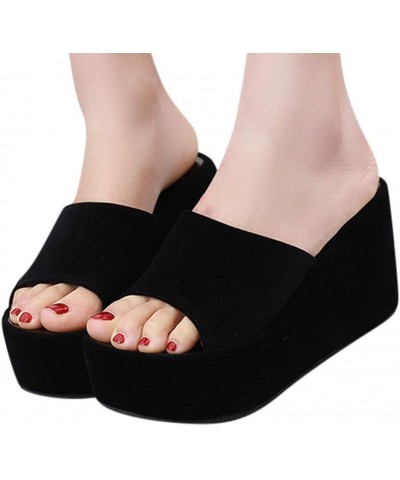 Dressy Sandals Women Wedge Clear Wedge for Women Sandals Dressy Flip Flops Basic Slippers Slip On Casual Peep Toe Slides Blac...