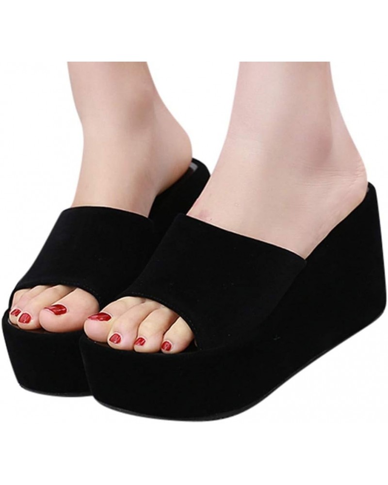 Dressy Sandals Women Wedge Clear Wedge for Women Sandals Dressy Flip Flops Basic Slippers Slip On Casual Peep Toe Slides Blac...