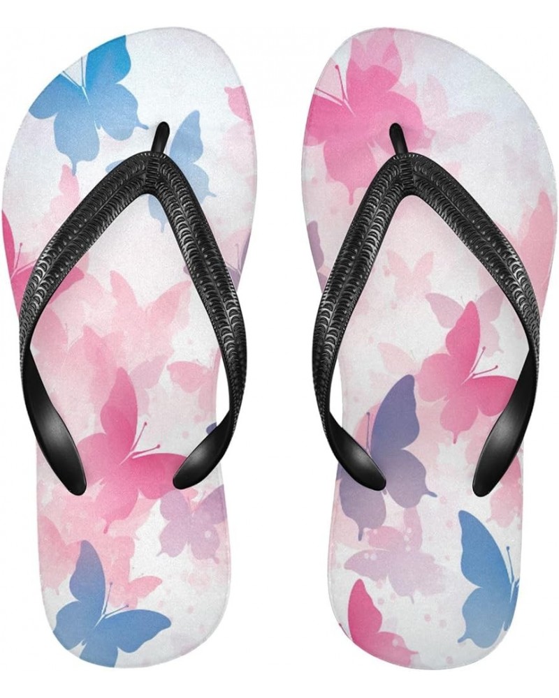 Flip Flop Sandals for Women Teen Men - Watercolor Blue Butterfly Beach Shoes Waterproof Outdoor Summer Beach Slippers 6-7 Wom...