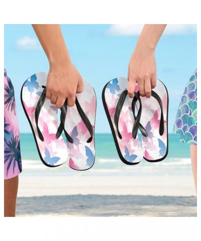 Flip Flop Sandals for Women Teen Men - Watercolor Blue Butterfly Beach Shoes Waterproof Outdoor Summer Beach Slippers 6-7 Wom...