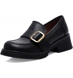 Women's Leather Loafers Fashion Mixed Color Big Buckle Round Toe 33 Heise $37.18 Loafers & Slip-Ons