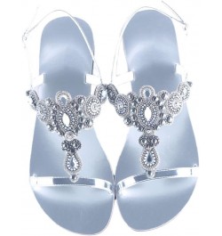 Women Boho Tribe Retro Sandals Rhinestone Peep Toe Summer Shoes Soft Beach Slipper 14 Silver $27.26 Sandals