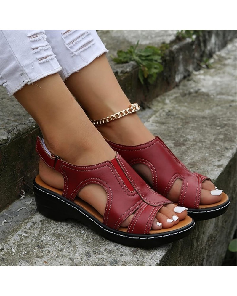 Women's Thick Sole Ankle Strap Sandals Summer Platform Casual Fish Mouth Sandals Comfortable Arch Support Wedge Faux Leather ...