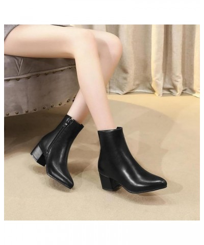 Women's Winter Boots Elegant Short Boots Modern Full Block Ankle Boots Women's Pointed Work Boots Black $32.77 Boots