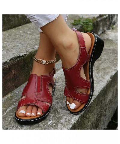 Women's Thick Sole Ankle Strap Sandals Summer Platform Casual Fish Mouth Sandals Comfortable Arch Support Wedge Faux Leather ...