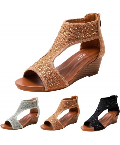 womens dressy sandals,Sandals for Women Ladies Fashion Peep Toe Causal Shoes Hollow Out Wedges Sandals Z 01-brown $27.81 Sandals