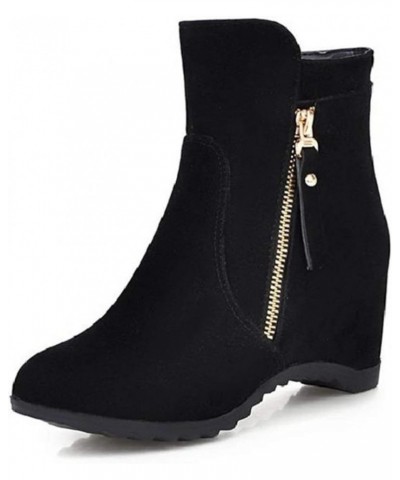 Women's Round Toe Ankle High Wedge Booties Comfortable Faux Suede Hidden Heel Side Zipper Dress Boots Black $28.97 Boots