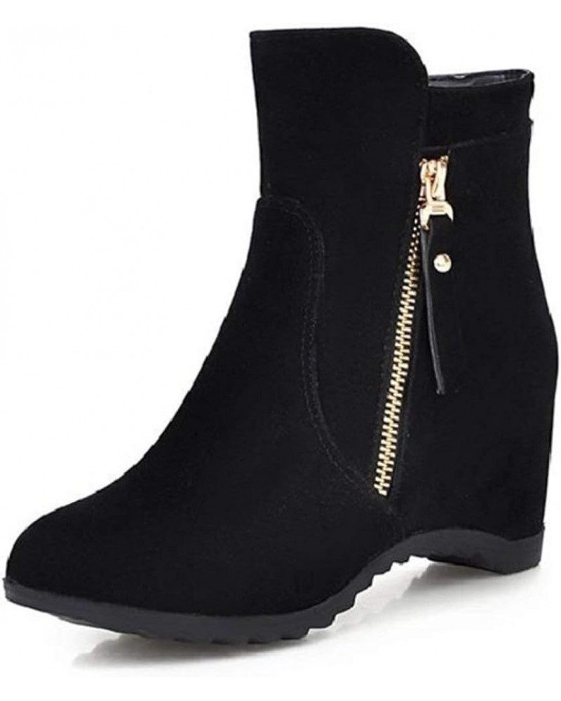 Women's Round Toe Ankle High Wedge Booties Comfortable Faux Suede Hidden Heel Side Zipper Dress Boots Black $28.97 Boots