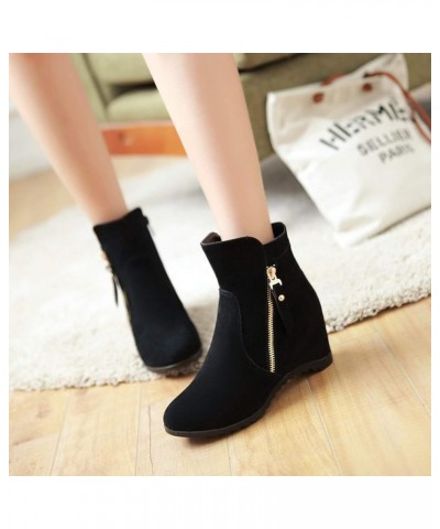 Women's Round Toe Ankle High Wedge Booties Comfortable Faux Suede Hidden Heel Side Zipper Dress Boots Black $28.97 Boots