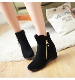 Women's Round Toe Ankle High Wedge Booties Comfortable Faux Suede Hidden Heel Side Zipper Dress Boots Black $28.97 Boots