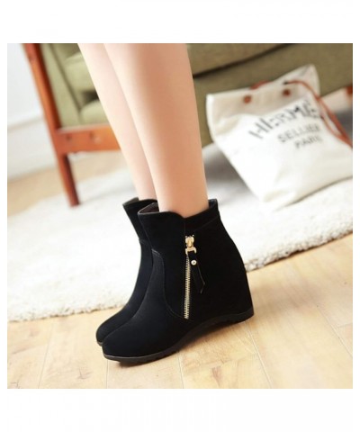 Women's Round Toe Ankle High Wedge Booties Comfortable Faux Suede Hidden Heel Side Zipper Dress Boots Black $28.97 Boots