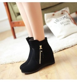 Women's Round Toe Ankle High Wedge Booties Comfortable Faux Suede Hidden Heel Side Zipper Dress Boots Black $28.97 Boots