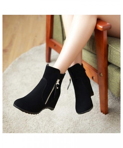 Women's Round Toe Ankle High Wedge Booties Comfortable Faux Suede Hidden Heel Side Zipper Dress Boots Black $28.97 Boots