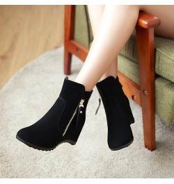 Women's Round Toe Ankle High Wedge Booties Comfortable Faux Suede Hidden Heel Side Zipper Dress Boots Black $28.97 Boots